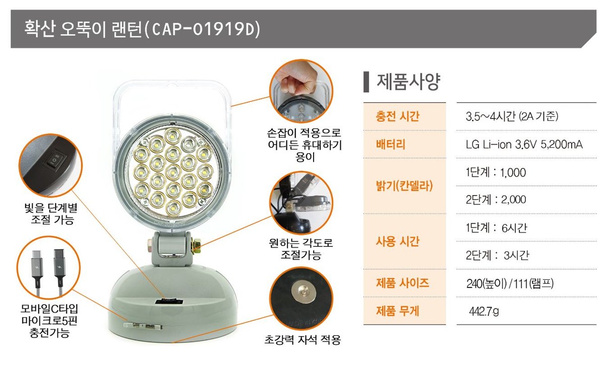 충전식 오뚝이랜턴 확산형 상세 이미지